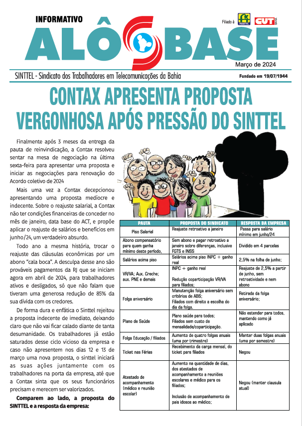 Informativo Contax:  CONTAX APRESENTA PROPOSTA VERGONHOSA APÃ“S PRESSÃƒO DO SINTTEL